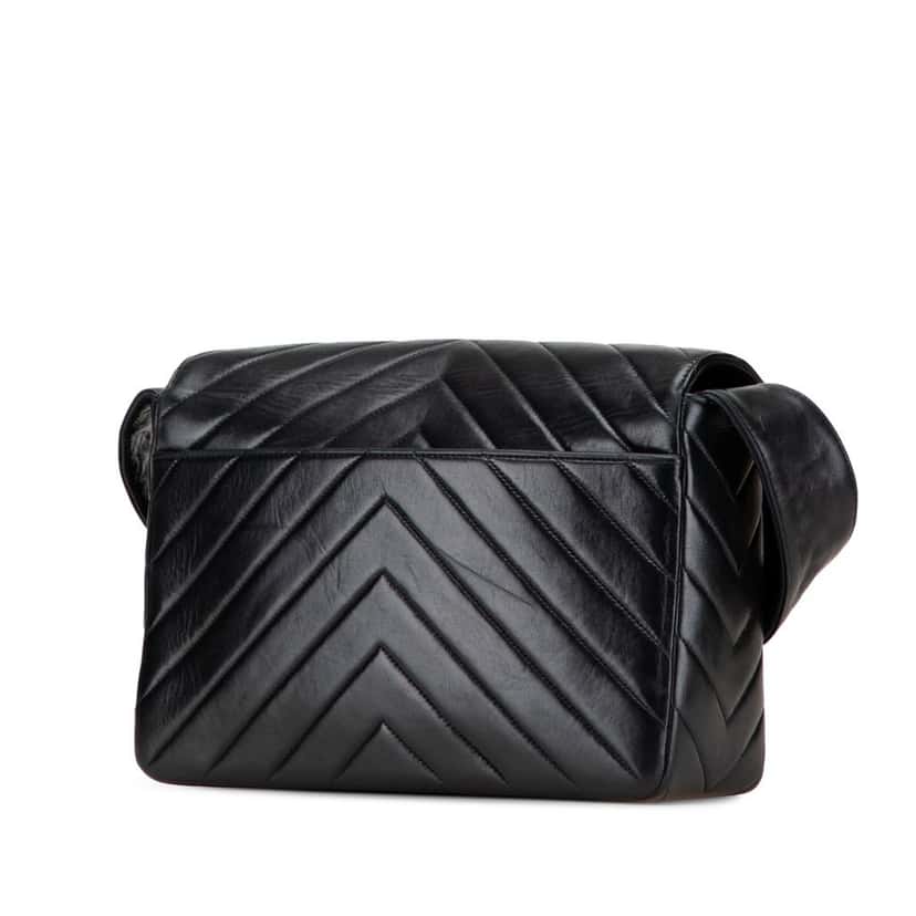 Chanel CC Chevron Lambskin Flap Black Leather Good condition - Back View