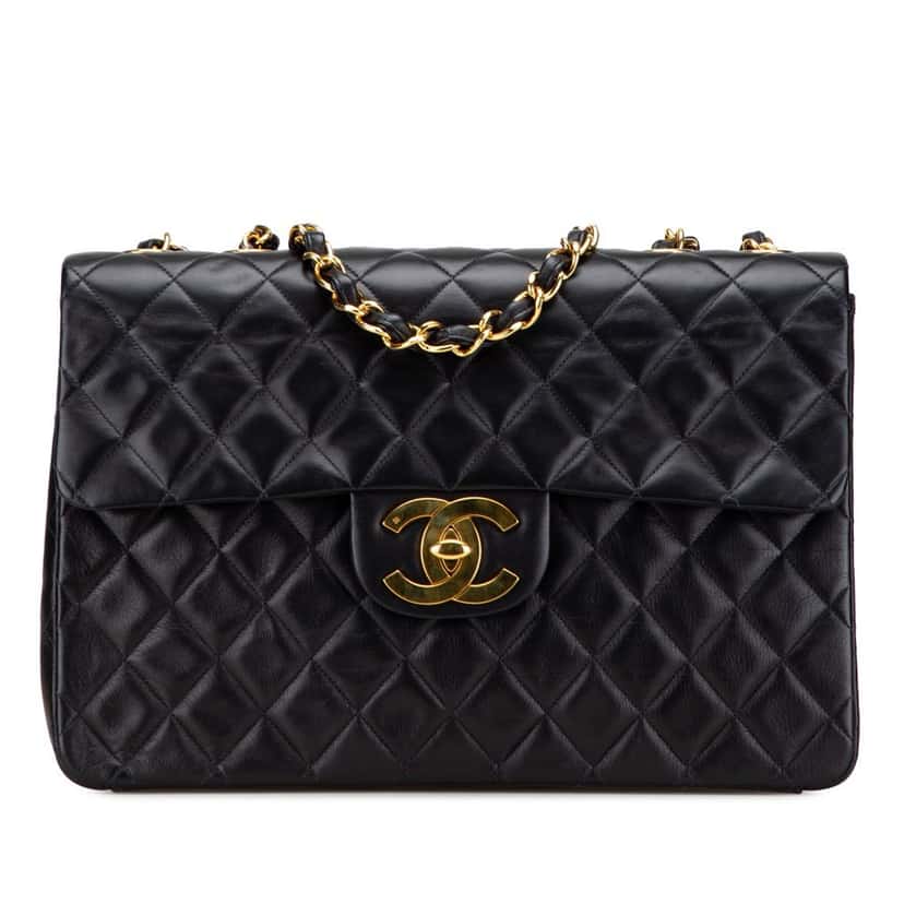 Chanel Maxi XL Classic Lambskin Single Flap Black Leather Good condition - Front View