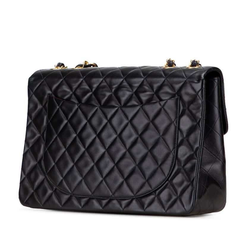 Chanel Maxi XL Classic Lambskin Single Flap Black Leather Good condition - Back View