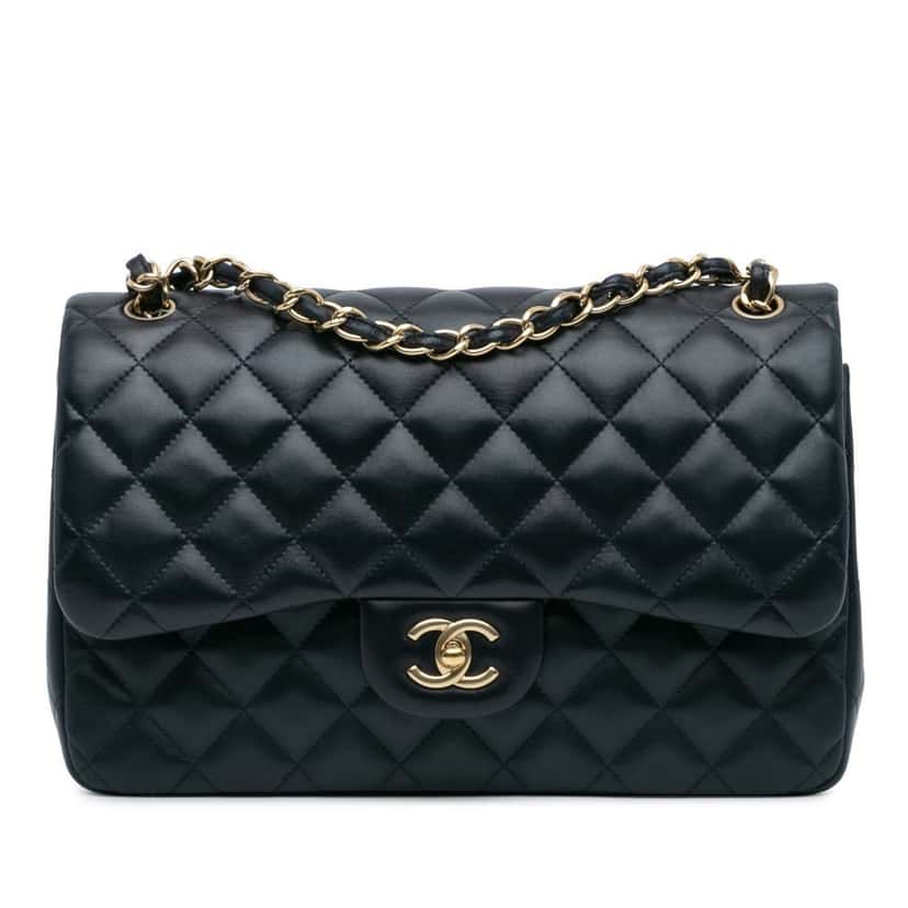 Chanel Jumbo Classic Lambskin Double Flap Blue Leather Good condition - Front View