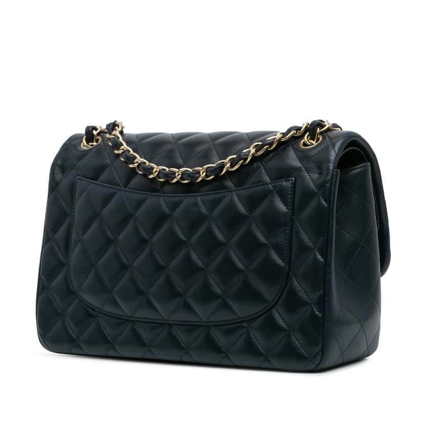 Chanel Jumbo Classic Lambskin Double Flap Blue Leather Good condition - Back View