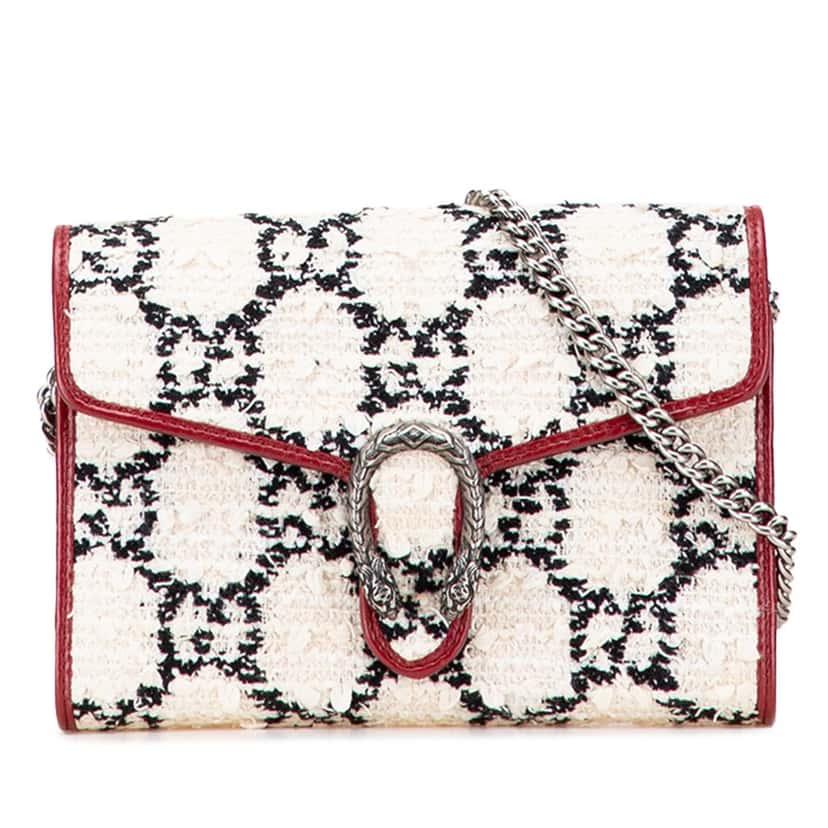 Gucci GG Tweed Dionysus Wallet on Chain White Tweed Good condition - Front View