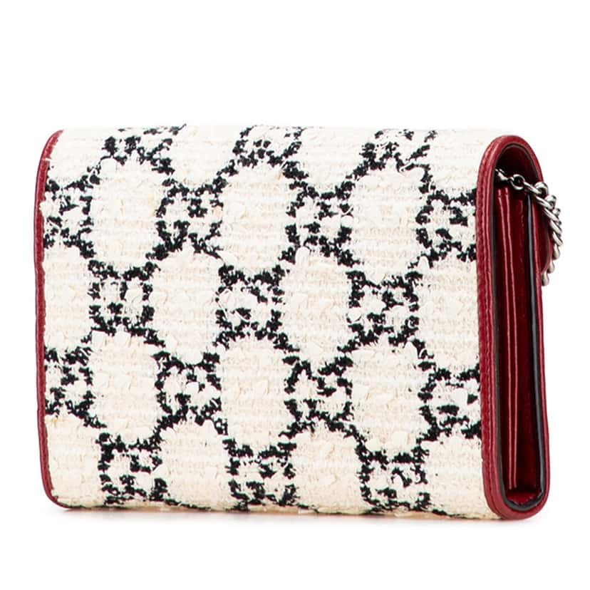 Gucci GG Tweed Dionysus Wallet on Chain White Tweed Good condition - Back View