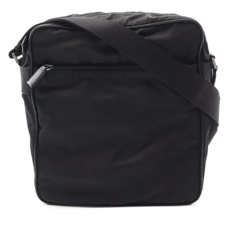Prada Saffiano Trimmed Tessuto Zip Top Crossbody Black Good condition - Front View