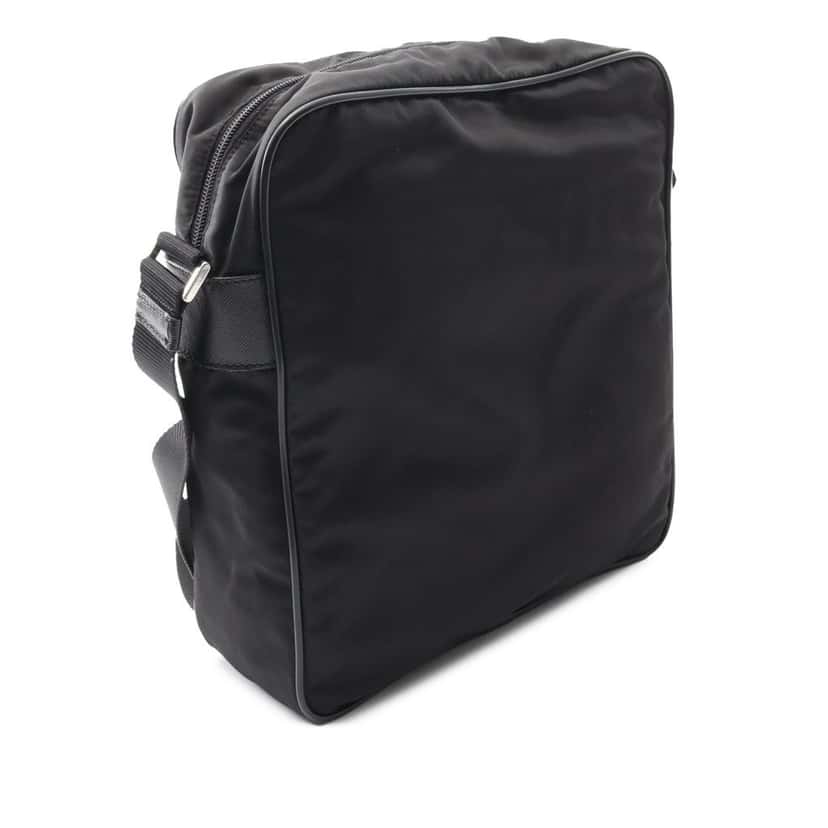 Prada Saffiano Trimmed Tessuto Zip Top Crossbody Black Good condition - Back View