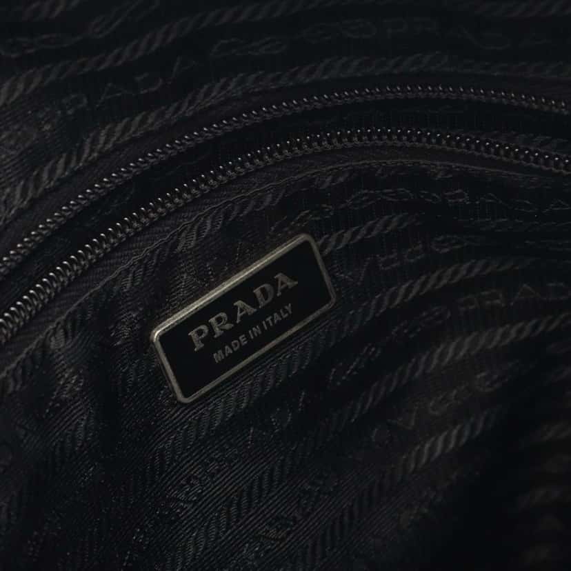 Prada Saffiano Trimmed Tessuto Zip Top Crossbody Black Good condition - Model View