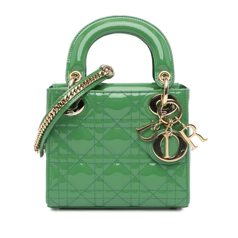 Dior Mini Patent Cannage Lady Dior Green Leather Good condition - Front View
