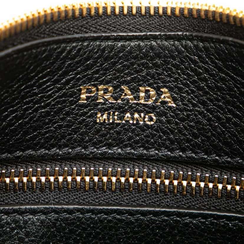 Prada Vitello Phenix Striped Strap Crossbody Black Leather Good condition - Box View