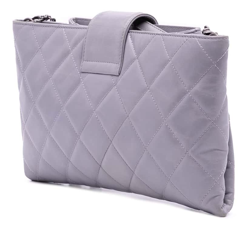 Chanel Quilted Glazed Calfskin Coco Pleats Chain Clutch Purple Leather Good condition - Back View