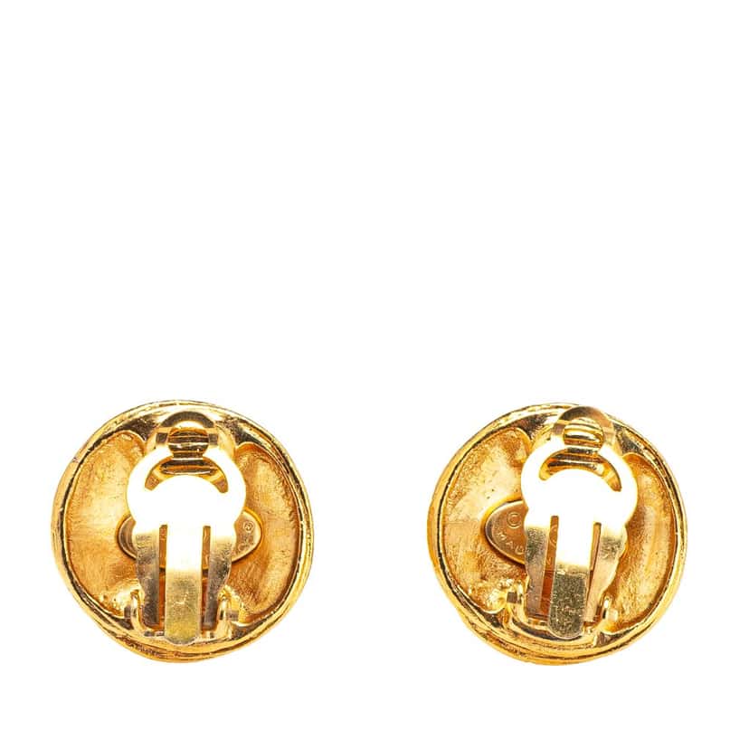 Chanel CC Gold Plated Round Clip On Earrings Gold Metal Good condition - Back View