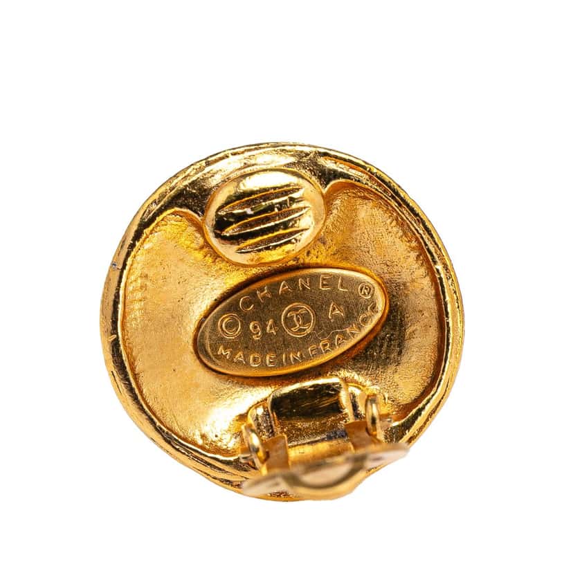 Chanel CC Gold Plated Round Clip On Earrings Gold Metal Good condition - Inside View