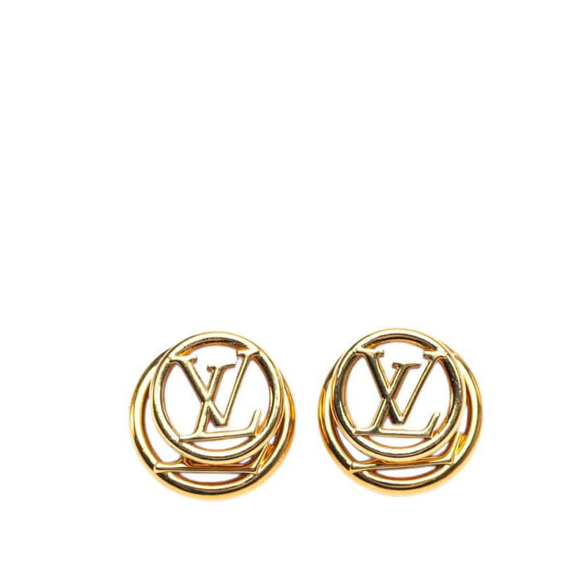Louis Vuitton Gold Plated Boucle de Reuil Maxi Studs LV Stellar Push Back Earrings Gold Metal Good condition - Front View