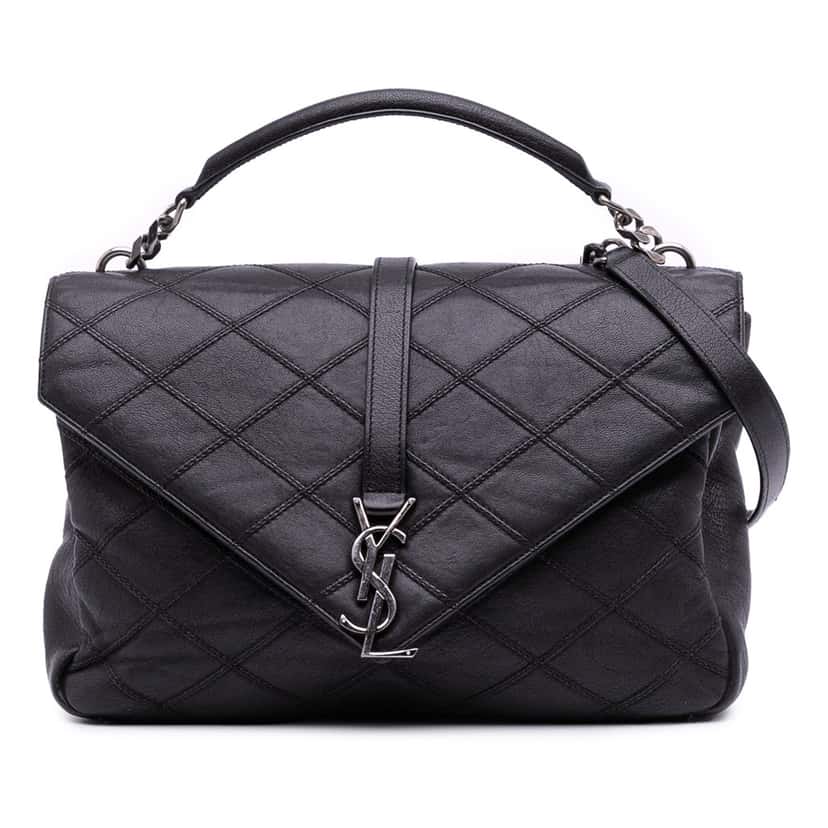 Saint Laurent Large Quilted Diamond Calfskin Monogram College Satchel Black Leather Good condition - Front View