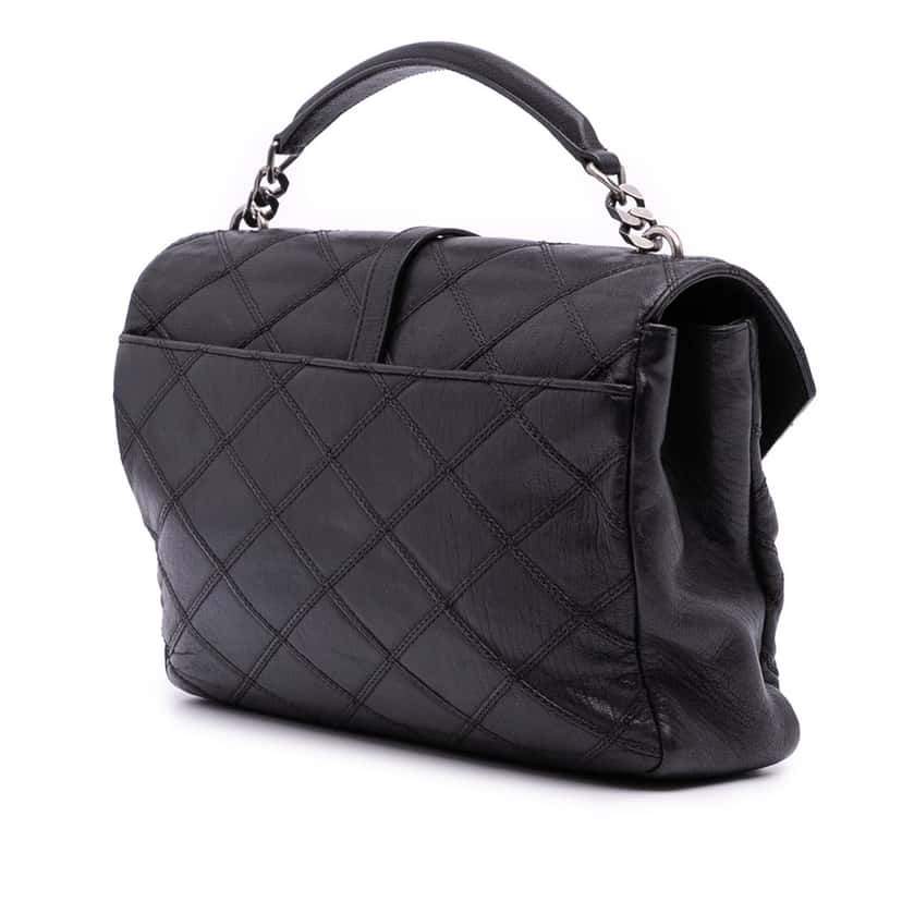 Saint Laurent Large Quilted Diamond Calfskin Monogram College Satchel Black Leather Good condition - Back View