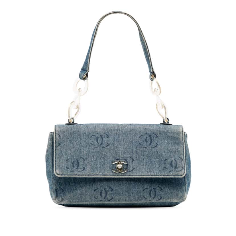 Chanel CC Printed Denim Single Flap Blue Denim Good condition - Front View