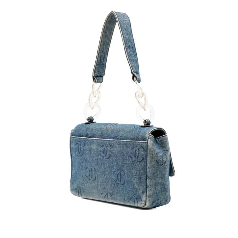 Chanel CC Printed Denim Single Flap Blue Denim Good condition - Back View