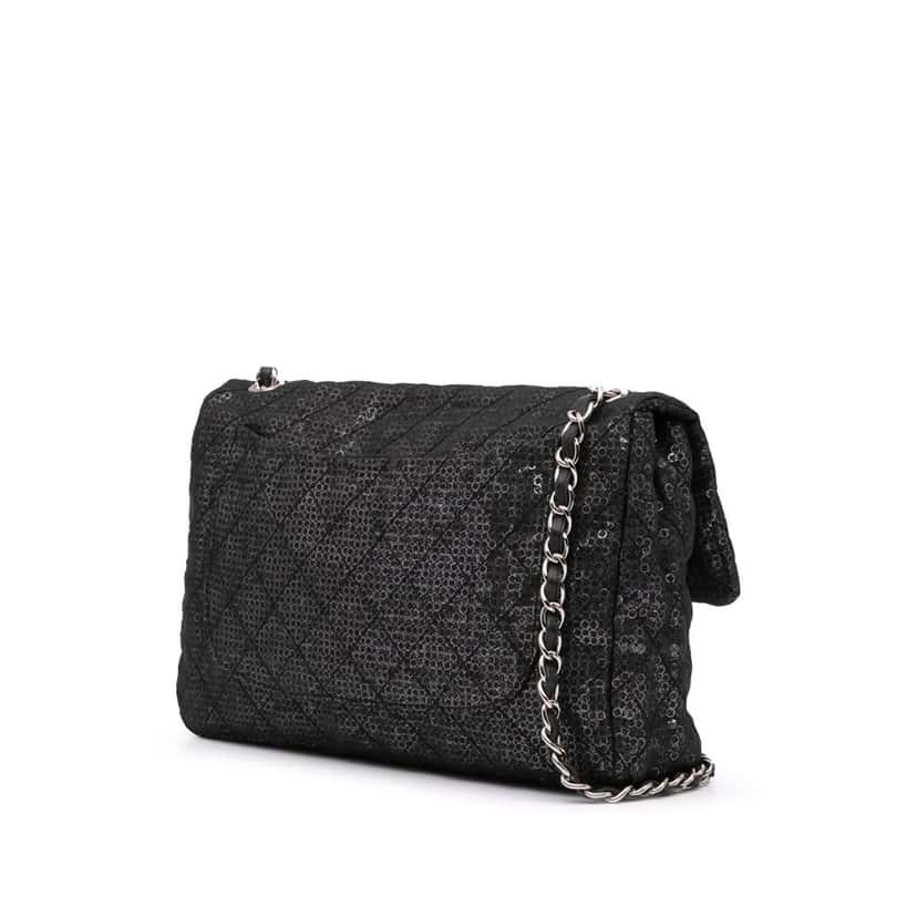 Chanel Maxi Hidden Sequins Mesh Flap Black Polyester Good condition - Back View