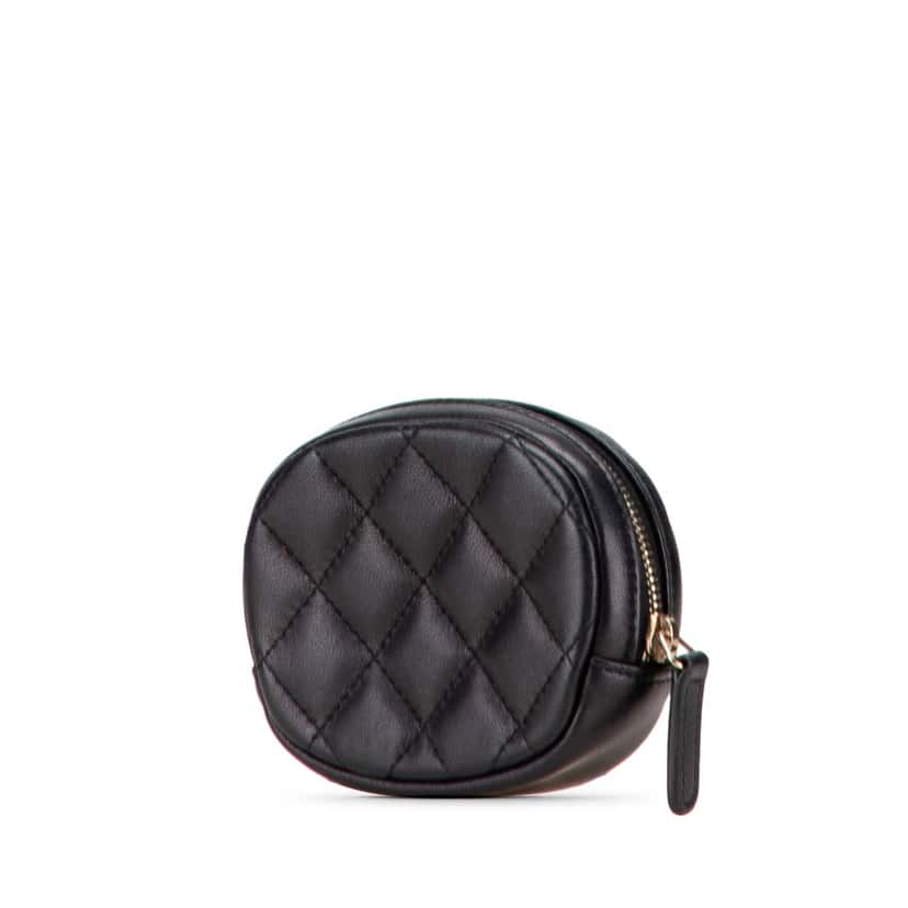 Chanel CC Quilted Lambskin Zip Around Coin Pouch Black Leather Good condition - Back View