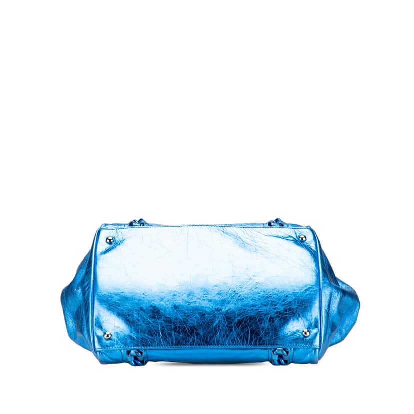 Chanel Medium Cracked Metallic Calfskin Modern Chain Tote Blue Leather Good condition - Inside View
