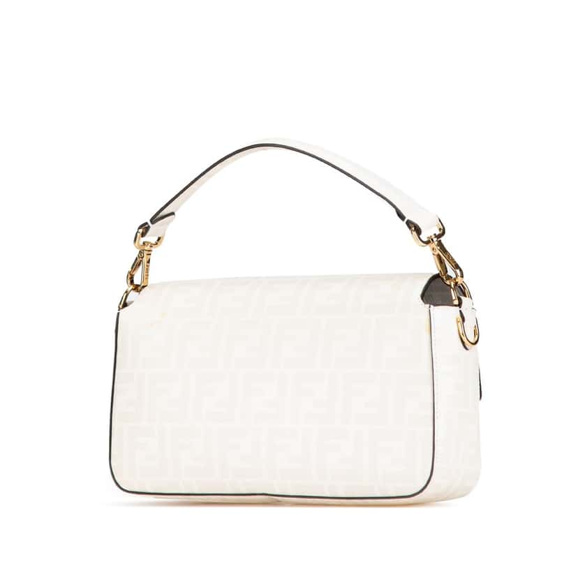 Fendi Zucca Graphic Print Coated Canvas Bikini Girls Baguette Satchel White Canvas Good condition - Back View