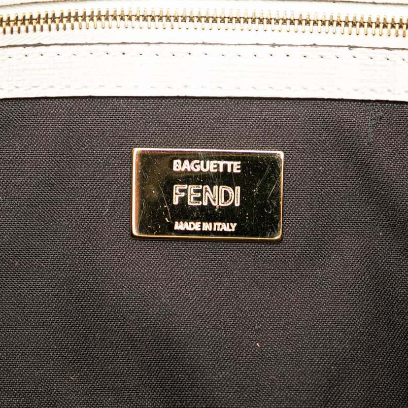 Fendi Zucca Graphic Print Coated Canvas Bikini Girls Baguette Satchel White Canvas Good condition - Box View