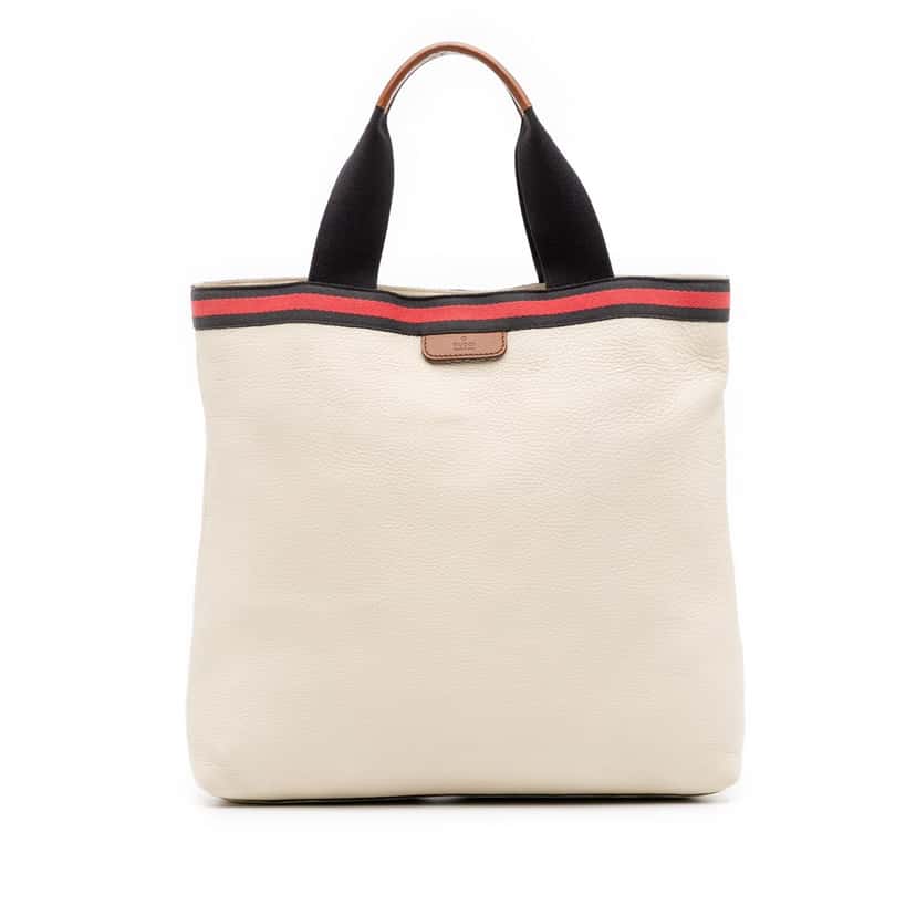 Gucci Leather Web Tote White Leather Good condition - Front View