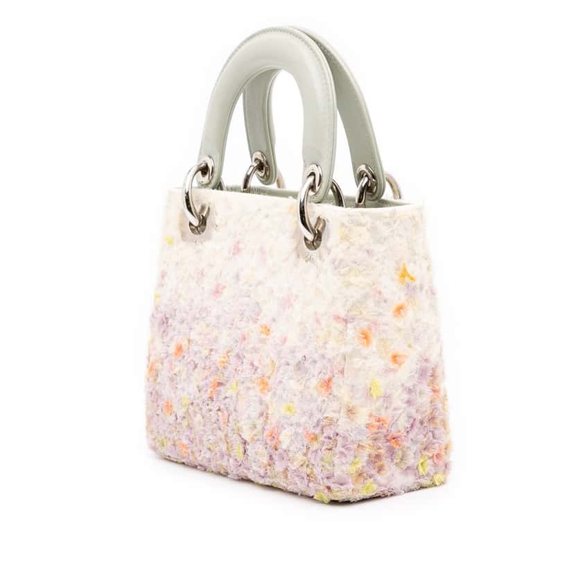 Dior Mini Ruffled Floral Fabric Embellished Lambskin Lady Dior Pink Polyester Good condition - Back View