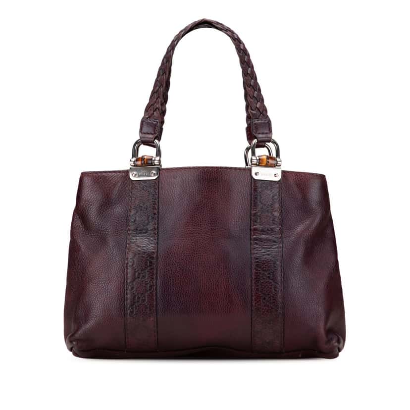 Gucci Guccissima Trimmed Leather Bamboo Libeccio Tote Brown Leather Good condition - Front View