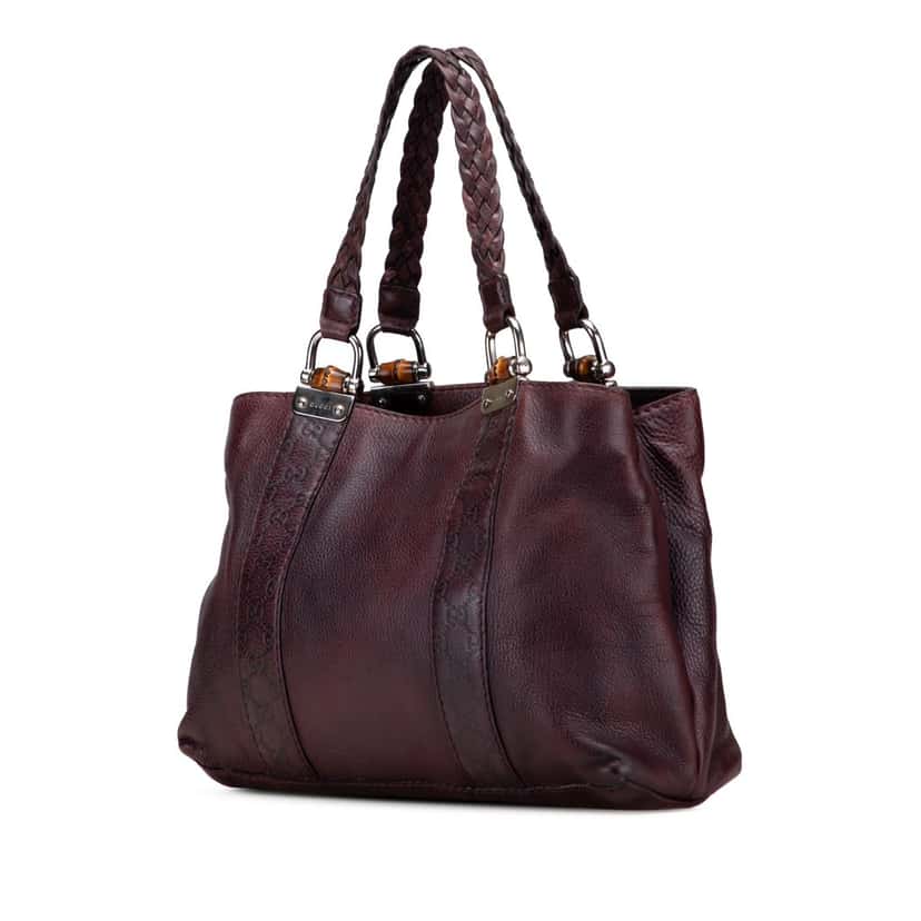 Gucci Guccissima Trimmed Leather Bamboo Libeccio Tote Brown Leather Good condition - Back View