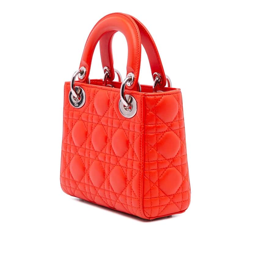 Dior Mini Lambskin Cannage Lady Dior Orange Leather Good condition - Back View