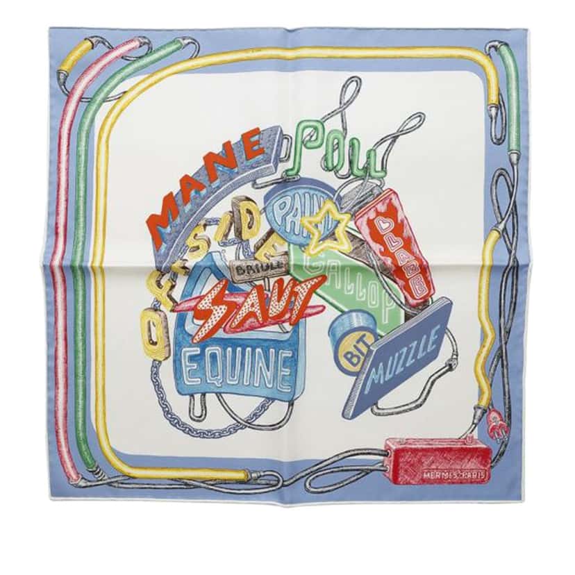 Hermès Gavroche Chevaloscope Neon Pointille Silk Scarf Blue Silk Good condition - Front View