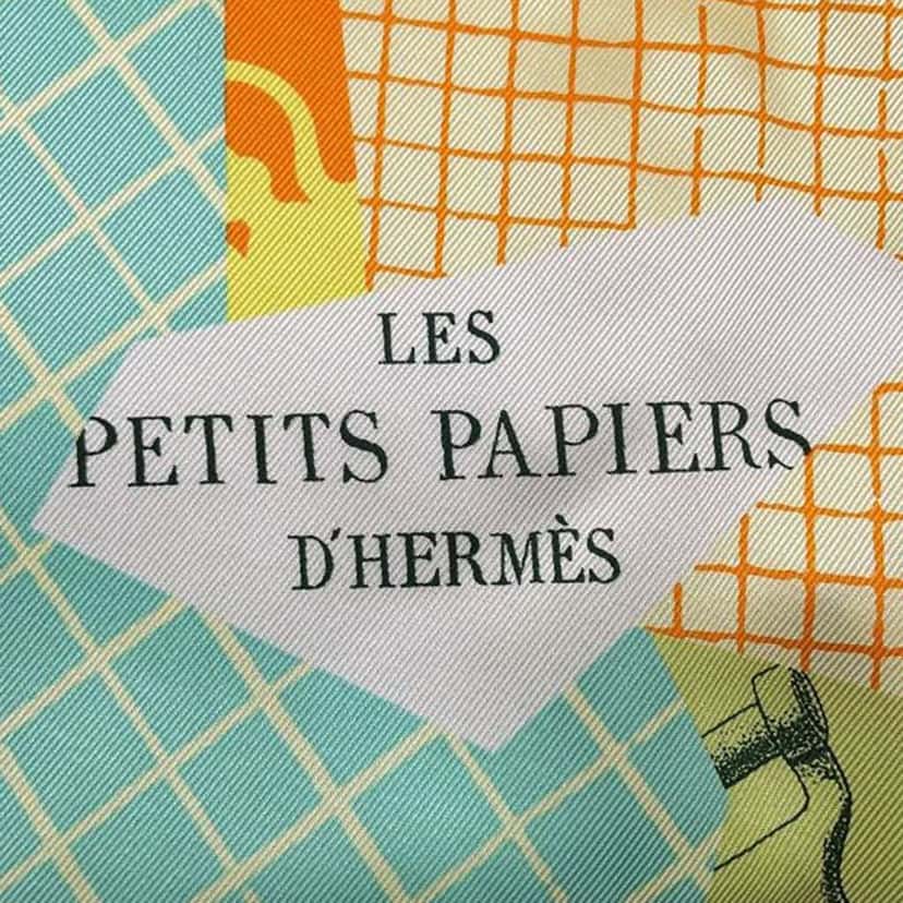 Hermès Les Petits Papiers Silk Scarf Orange Silk Good condition - Back View