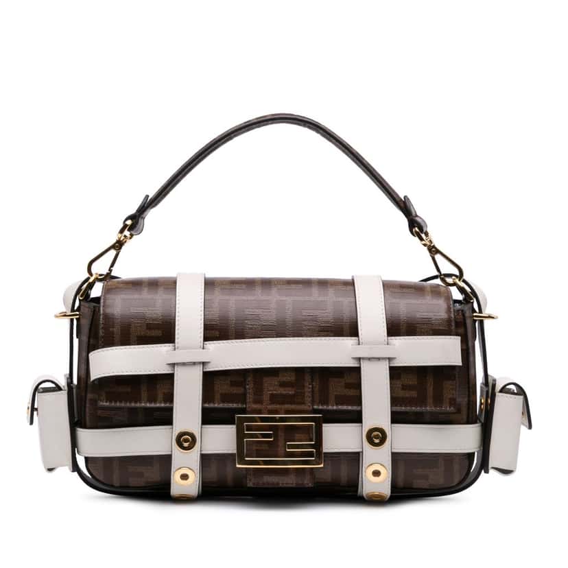 Fendi Zucca Glazed Fabric Cage Baguette Satchel Brown Canvas Very good condition - Front View
