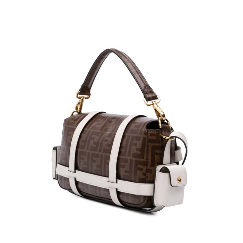 Fendi Zucca Glazed Fabric Cage Baguette Satchel Brown Canvas Very good condition - Back View