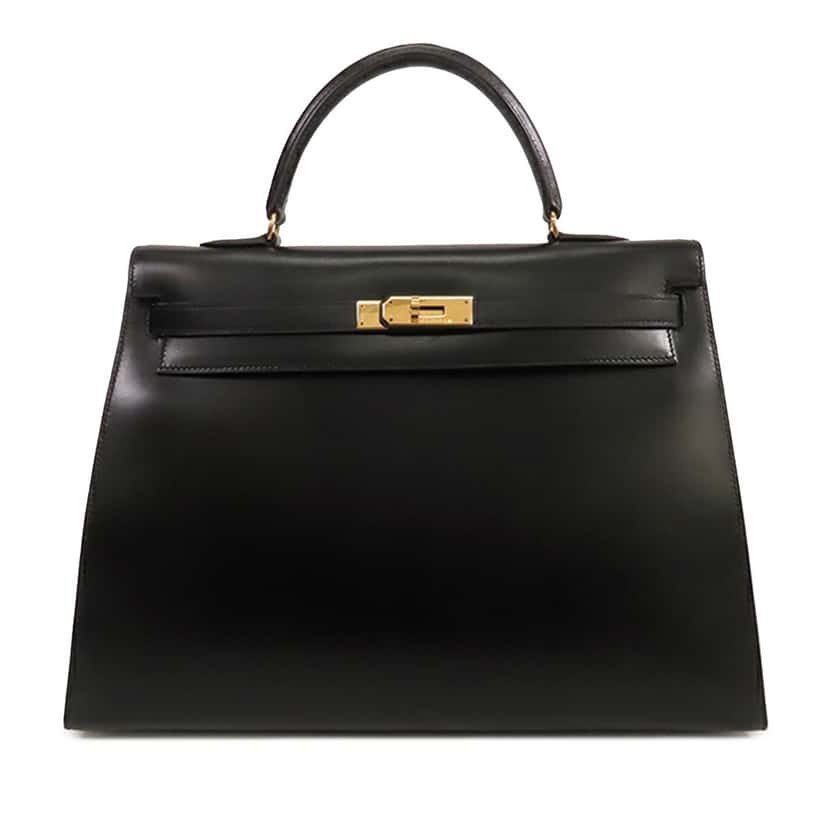 Hermès Box Calf Kelly Retourne 35 Black Leather Good condition - Front View