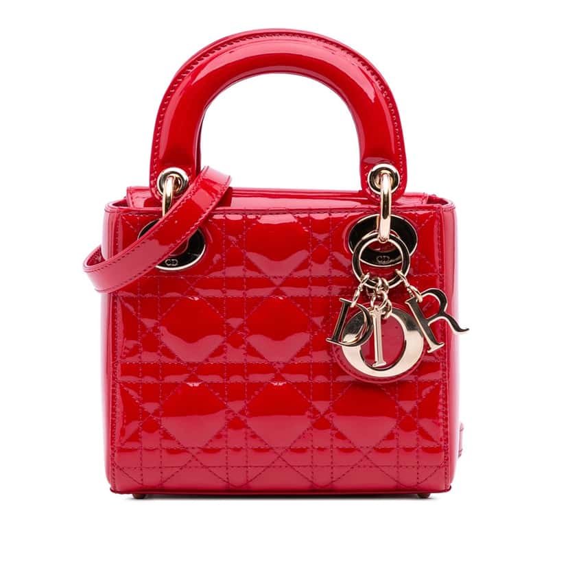 Dior Mini Patent Cannage Lady Dior Red Leather Good condition - Front View