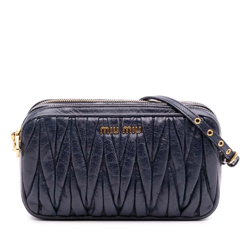 Miu Miu Nappa Matelasse Double Zip Crossbody Blue Leather Good condition - Front View
