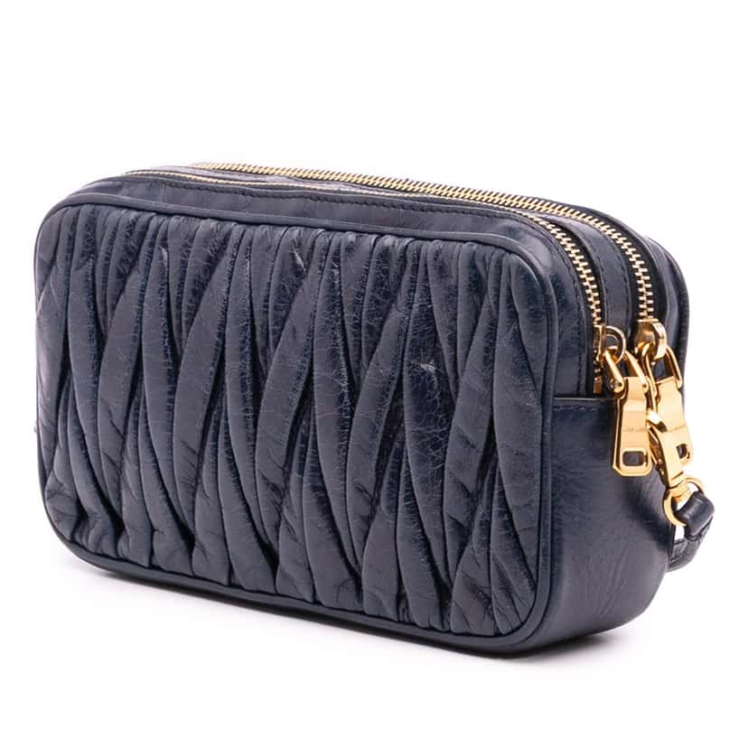 Miu Miu Nappa Matelasse Double Zip Crossbody Blue Leather Good condition - Back View