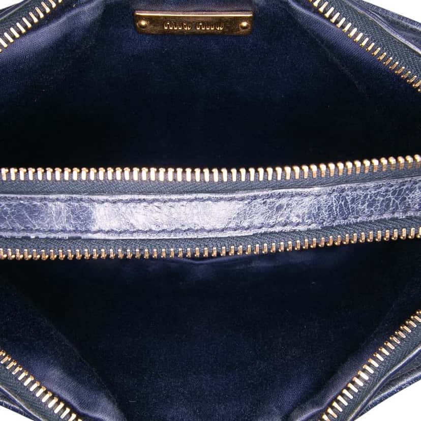 Miu Miu Nappa Matelasse Double Zip Crossbody Blue Leather Good condition - Model View