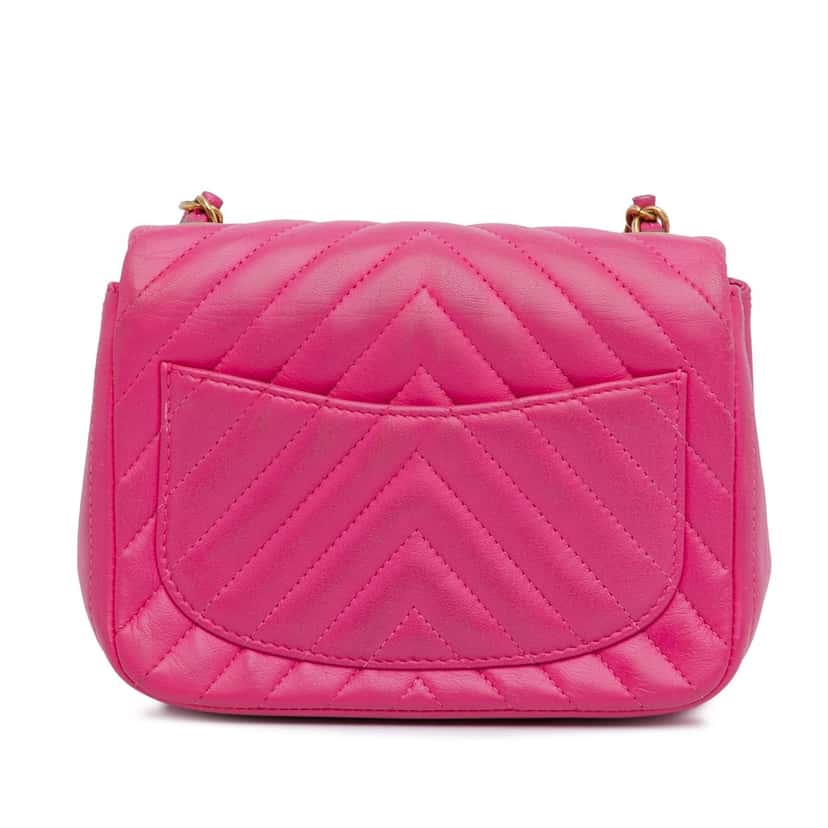 Chanel Mini Square Classic Chevron Lambskin Single Flap Pink Leather Good condition - Inside View