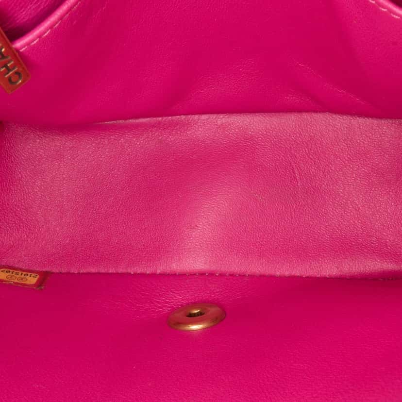 Chanel Mini Square Classic Chevron Lambskin Single Flap Pink Leather Good condition - Box View