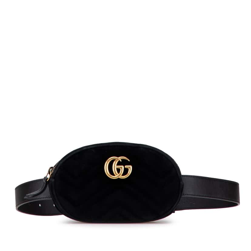 Gucci GG Marmont Matelasse Velvet Belt Bag Black Velvet Good condition - Front View