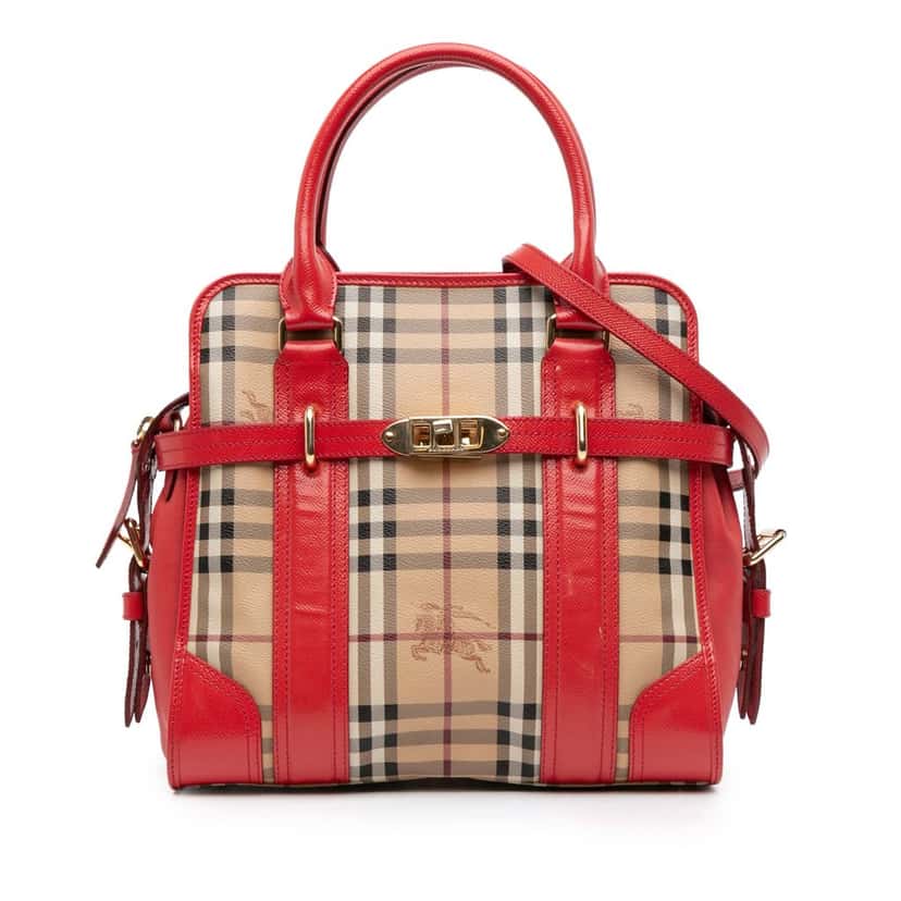 Burberry Haymarket Check Coated Canvas Minford Portrait Satchel Brown Canvas Good condition - Front View
