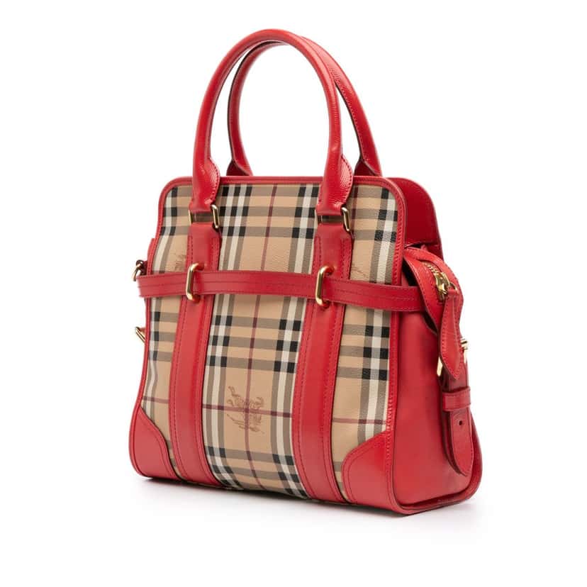 Burberry Haymarket Check Coated Canvas Minford Portrait Satchel Brown Canvas Good condition - Back View