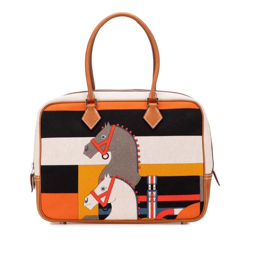 Hermès Barenia and Toile Rocobar Plume 32 Brown Canvas Good condition - Front View