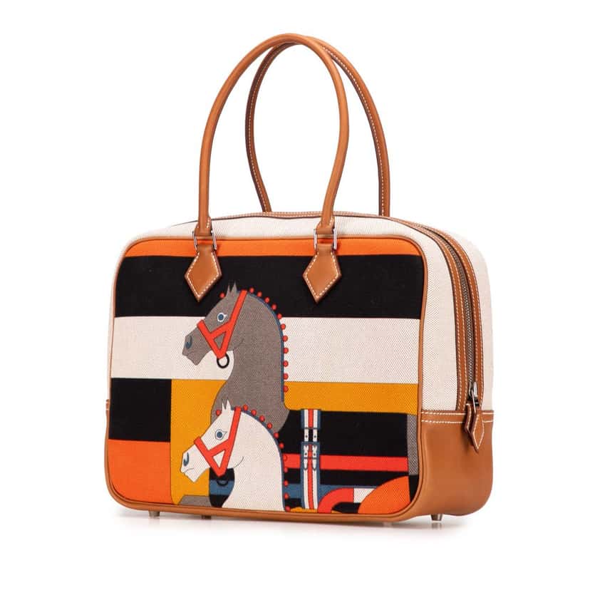 Hermès Barenia and Toile Rocobar Plume 32 Brown Canvas Good condition - Back View