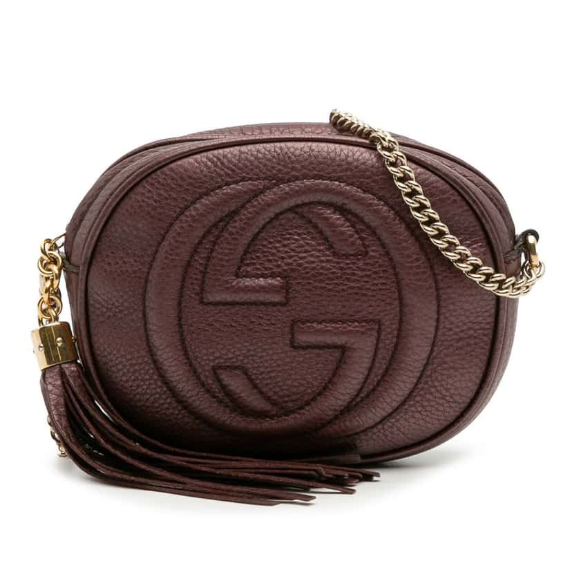 Gucci Mini Metallic Pebbled Calfskin Soho Chain Crossbody Purple Leather Good condition - Front View