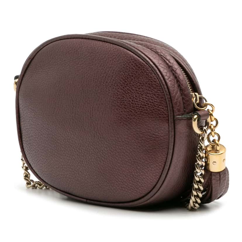 Gucci Mini Metallic Pebbled Calfskin Soho Chain Crossbody Purple Leather Good condition - Back View