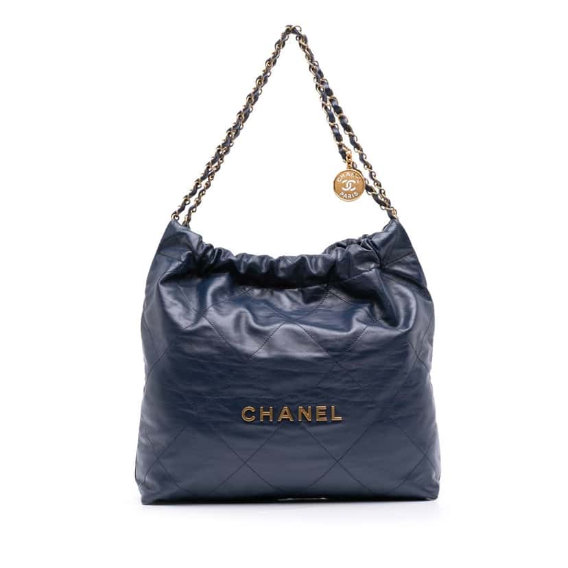 Chanel Small Quilted Shiny Calfskin 22 Tote Blue Leather Good condition - Front View