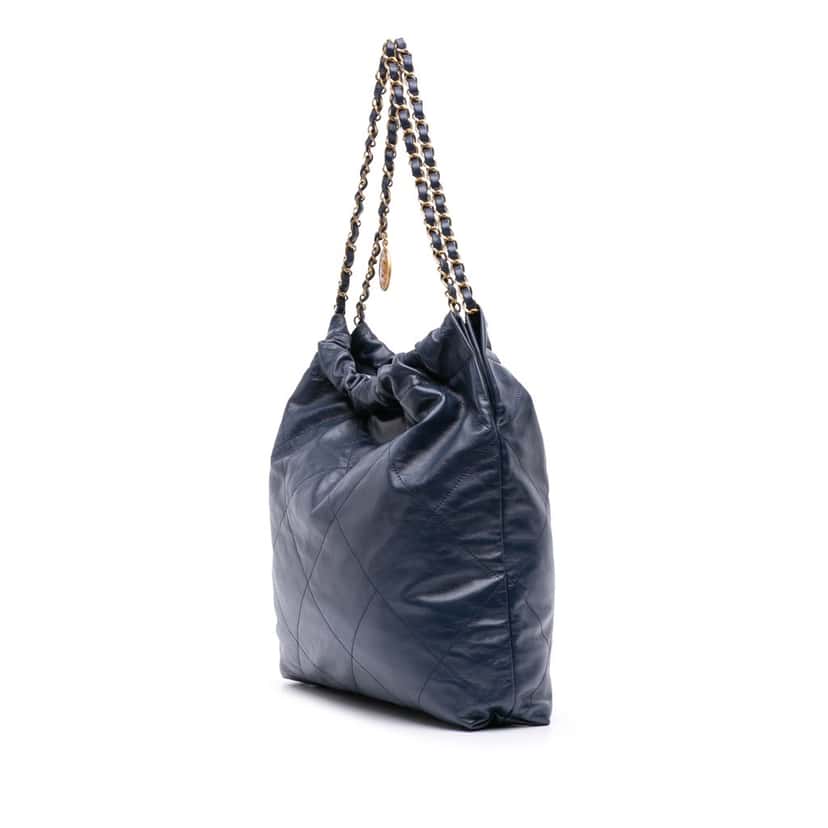 Chanel Small Quilted Shiny Calfskin 22 Tote Blue Leather Good condition - Back View